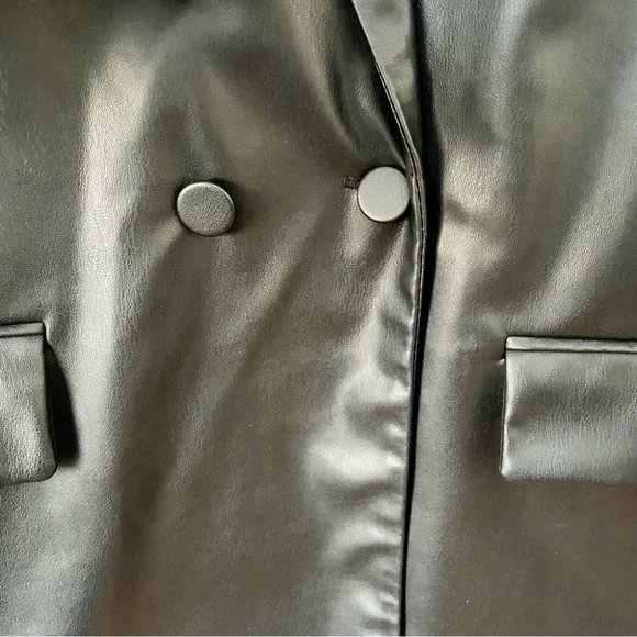 Zara  Black Faux Leather Oversized Double Breasted Blazer, Sz L - Picture 8 of 16
